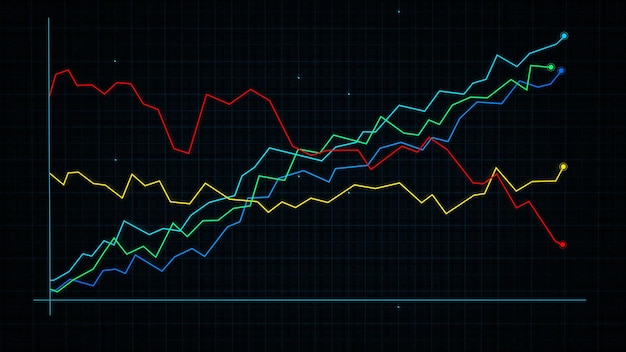 3D rendering of a techstyle digital income line graph against a hightech grid background