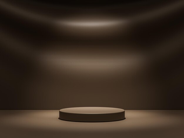 3d rendering template mockup of brown cylinder podium in square with spot light