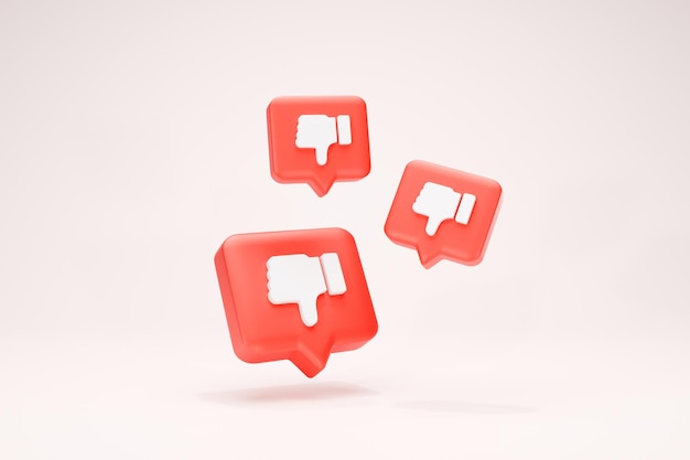 3D Rendering Text Box Dislike Social Media Symbols Icon red color Background Perspective Front View