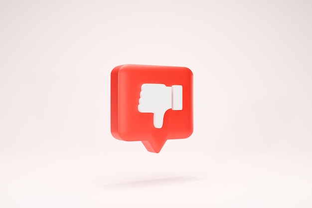 3D Rendering Text Box Dislike Social Media Symbols Icon red color Background Side View