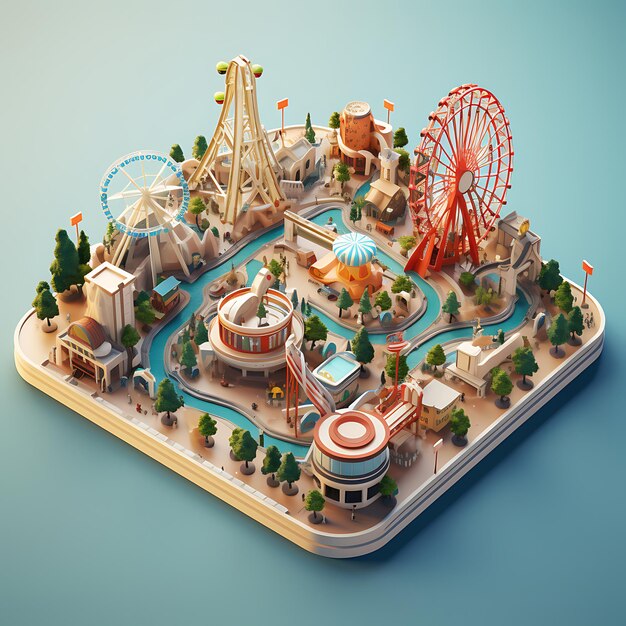 3d rendering of theme park city isometric miniature