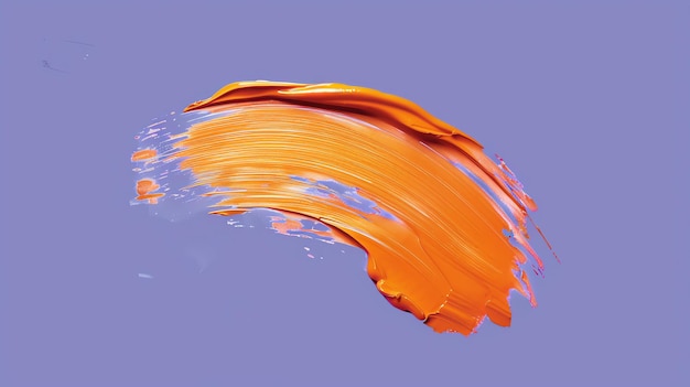 Photo 3d rendering of a thick oil paint brush stroke the paint is a bright orange and is on a transparent background