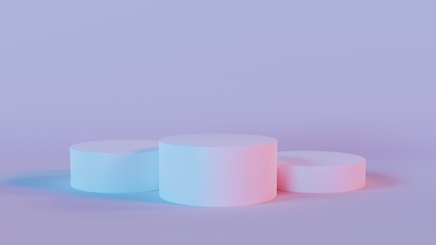 3d rendering of three white circle podium