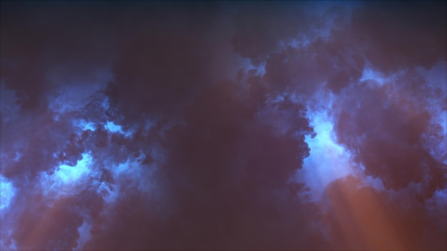 明るい稲妻が光る雷雲の 3D レンダリング