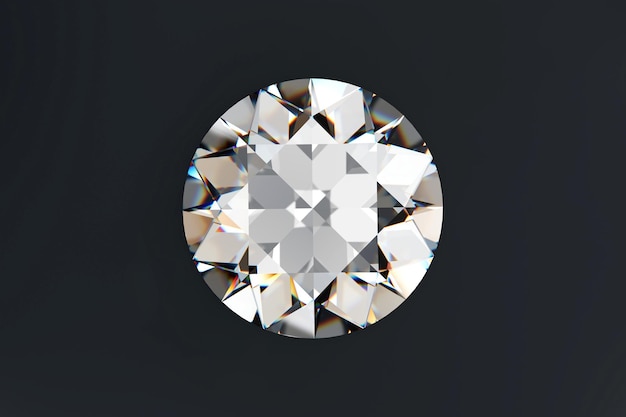 3D rendering top view diamond isolated on black background