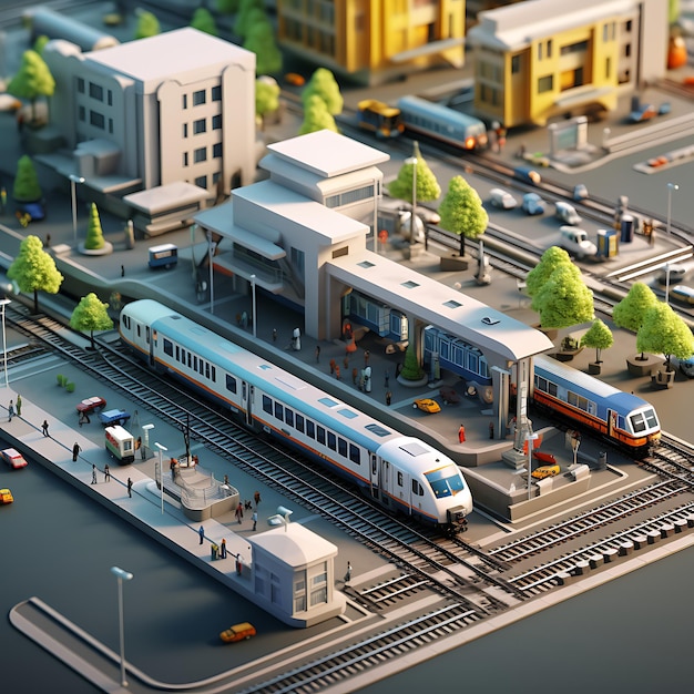 3d rendering of Train Station city isometric miniature