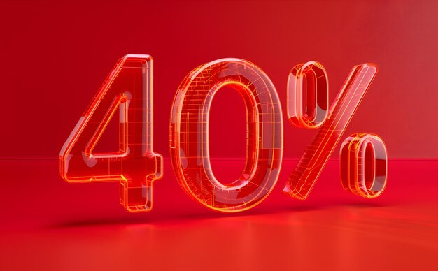 3d rendering of transparent glass text 40 percent on red background sales and discounts banner