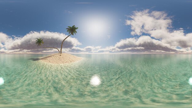 3D rendering of tropical island surrounded by sea