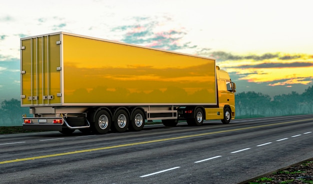 3d rendering truck on the road