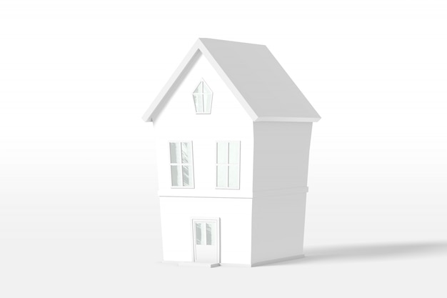 3D-rendering twee verdiepingen tellende huis van witte kleur op wit wordt geïsoleerd