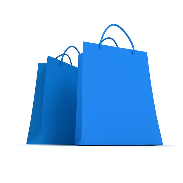 3D rendering of two blue shopping bags against a white background