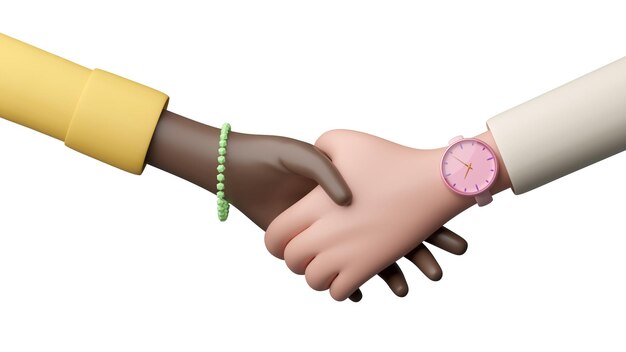 Photo 3d rendering of two business diverse people shaking hands on a white background