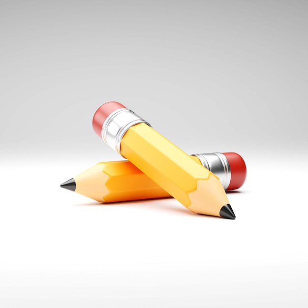 3D rendering of two pencils stacked isolated on a light gray background