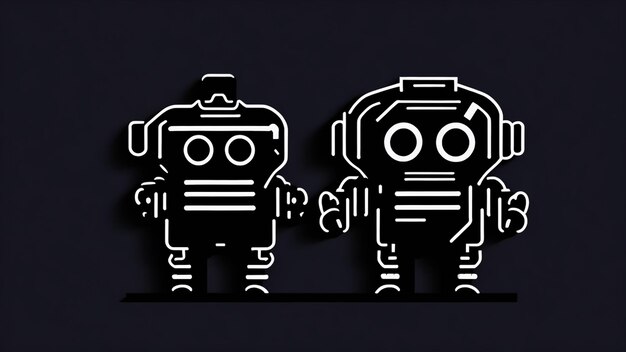 Photo 3d rendering of two robots in front of a black background