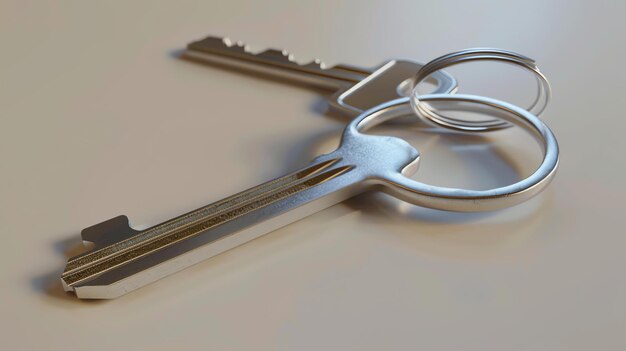 Photo 3d rendering of two silver keys on a white background the keys are made of metal and have a shiny surface the keys are lying on a white surface