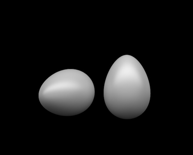 3D rendering Two white chicken eggs on black background