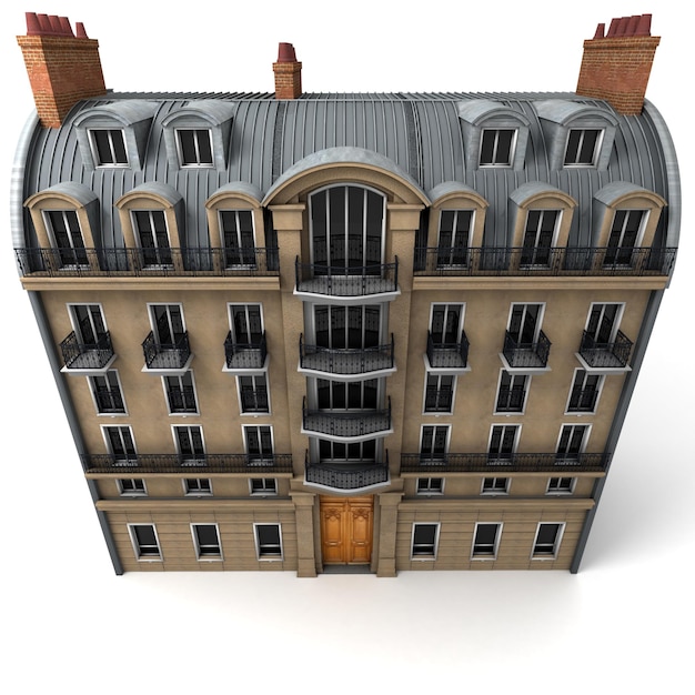 Photo 3d rendering of a typically parisian building, aerial perspective