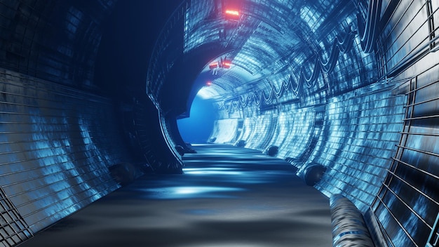 3D rendering Underground tunnel illuminated at the end