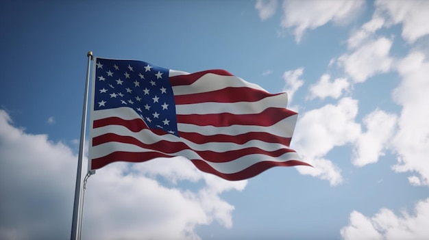 바람에 흔들리는 미국 국기의 3D 렌더링