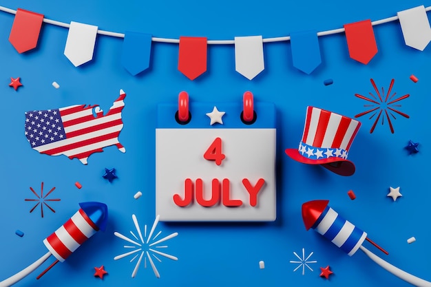 Photo 3d rendering usa independence day illustration