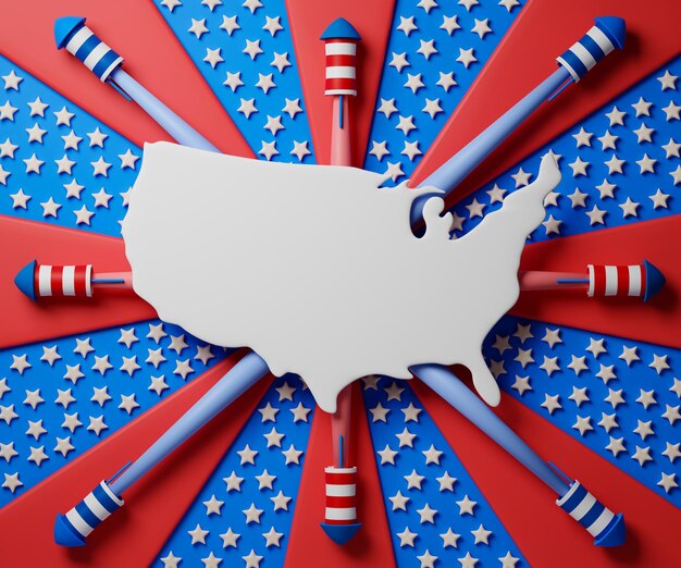 3d rendering usa independence day illustration