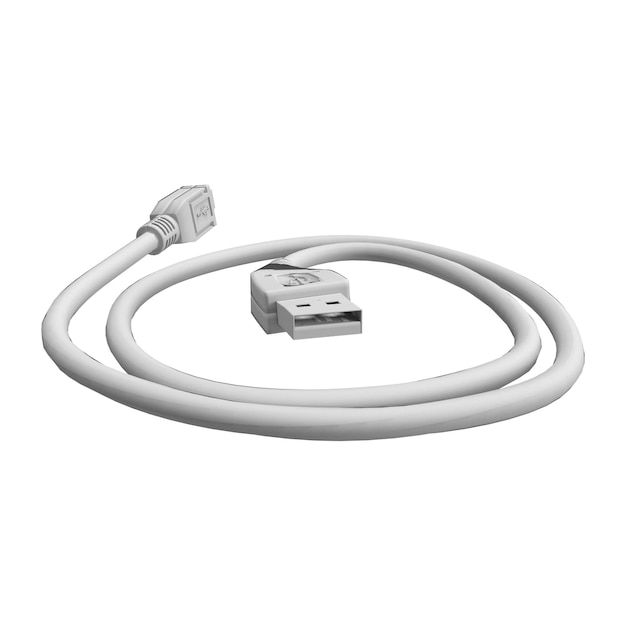 Photo 3d rendering usb cable on white background