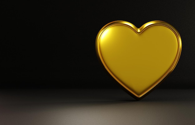 3D-rendering Valentijnsdag driedimensionaal gouden hart en zwarte achtergrond