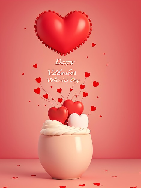 3d rendering Valentine's Day background with red hearts