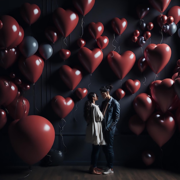 3d rendering Valentine's Day background with red hearts