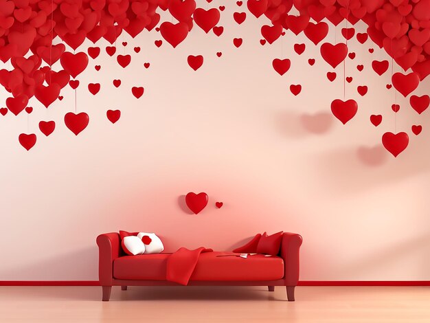 3d rendering Valentine's Day background with red hearts