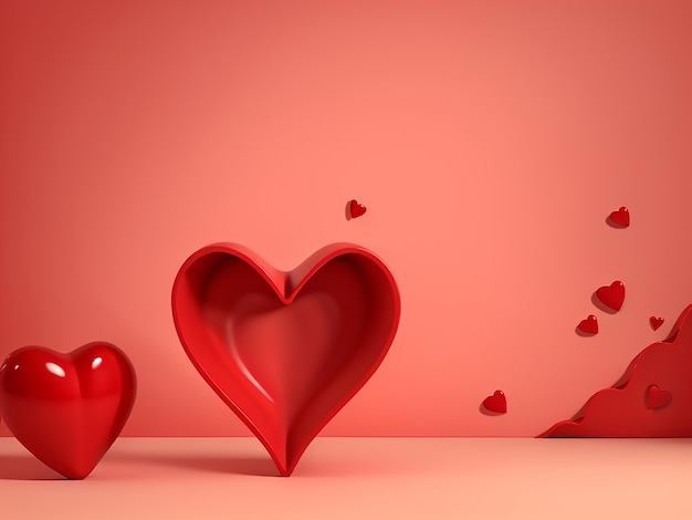 3d rendering Valentine's Day background with red hearts