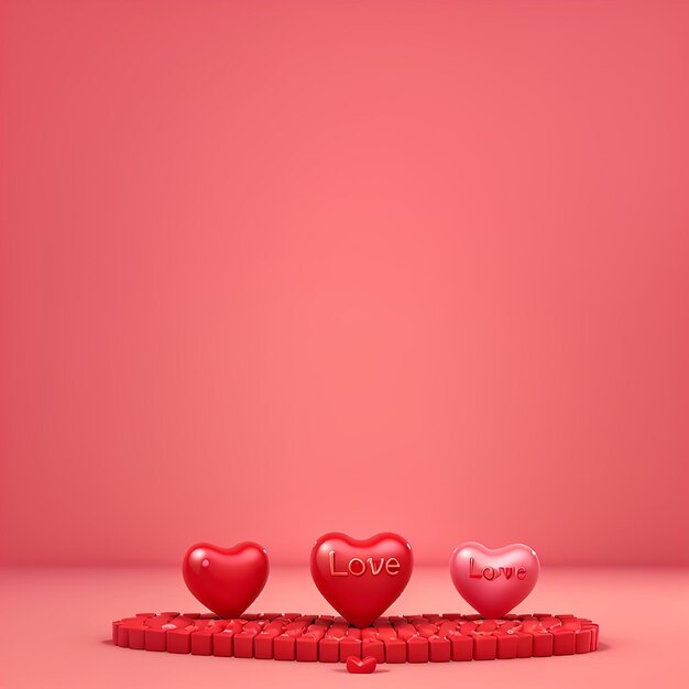 3d rendering Valentine's Day background with red hearts