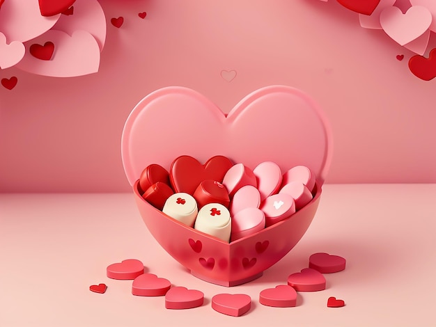 Photo 3d rendering valentine's day background with red hearts