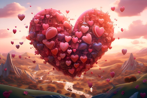 3D rendering of a valentines day background with hearts