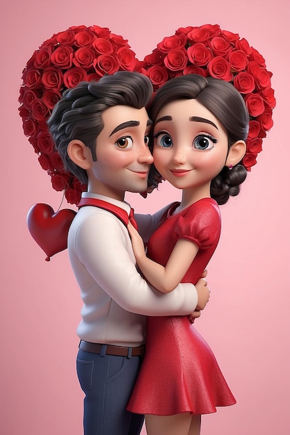 사랑에 빠진 발렌타인 데이 캐릭터의 3D 렌더링