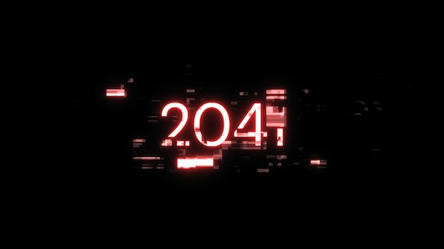 Foto 3d-rendering van 2041 tekst met schermeffecten van technologische storingen