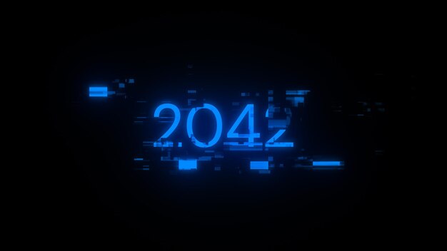 Foto 3d-rendering van 2042 tekst met schermeffecten van technologische storingen