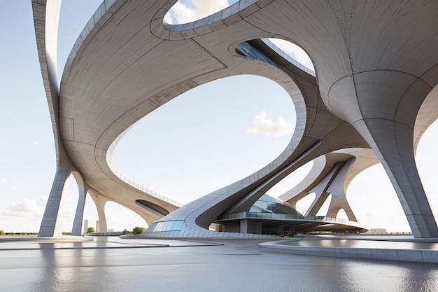 3d-rendering van abstract betonnen architectuurontwerp