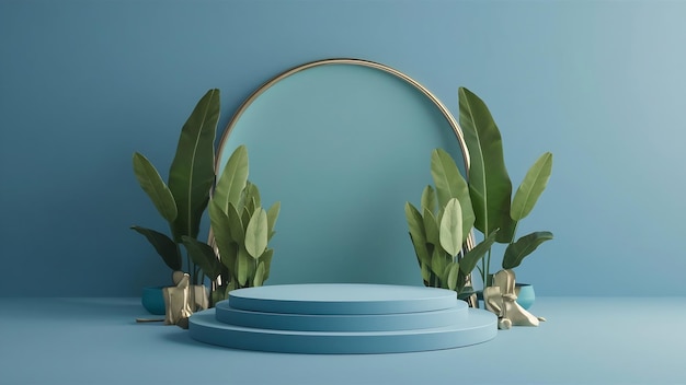 3D-rendering van abstract platform podium productpresentatie met planten op de achtergrond