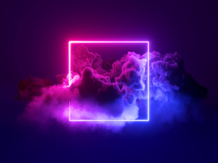 Foto 3d rendering van abstracte geometrische achtergrond met vierkante neon frame