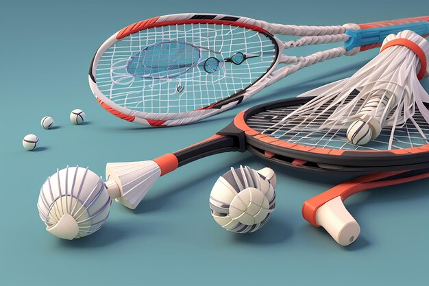 3D-rendering van badmintonapparatuur