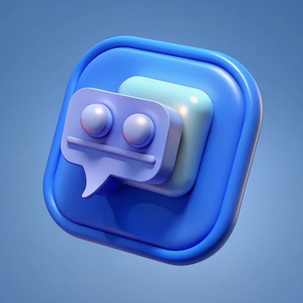 Foto 3d-rendering van blauw als icoon in spraakbubbel sociaal media-concept