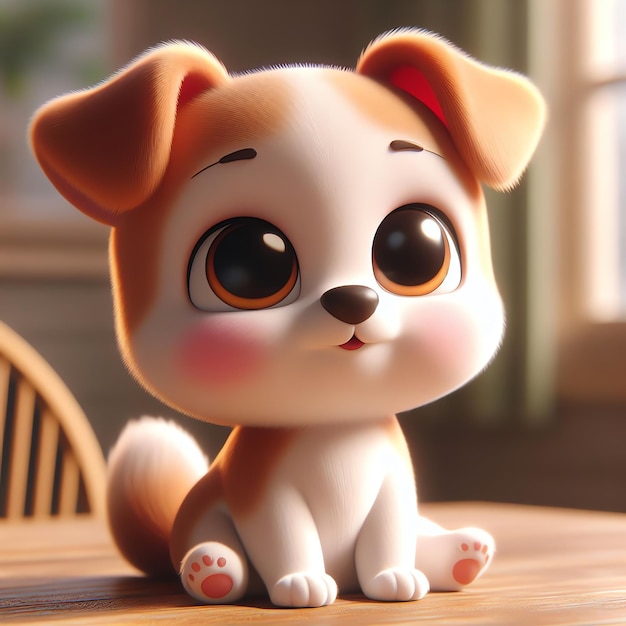 3D rendering van cartoon hond portret schattige puppy in huis studio