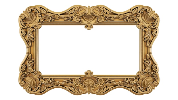 3D-rendering van Decoratieve gouden vintage frames Gouden barokke frame op transparante achtergrond