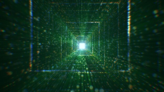 3D-rendering van een abstracte digitale tunnel in de cyberspace gemaakt van deeltjes