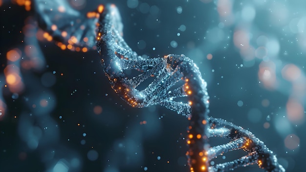 3D-rendering van een gloeiend DNA Moleculaire genomen structuur concept van de biochemie