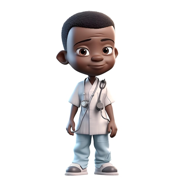 3D-rendering van een kleine jongen met stethoscoop geïsoleerd op witte achtergrond