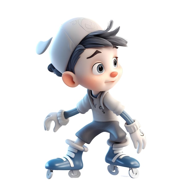 3D-rendering van een kleine jongen op rolschaatsen met clippingpad