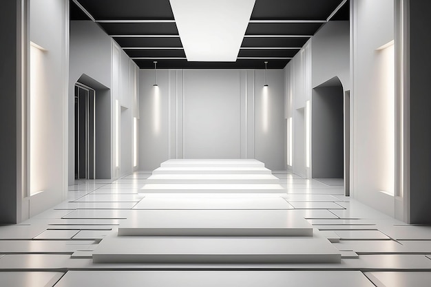 3D-rendering van Fashion podium Catwalk runway model podium leeg Ontwerp interieur illustratie