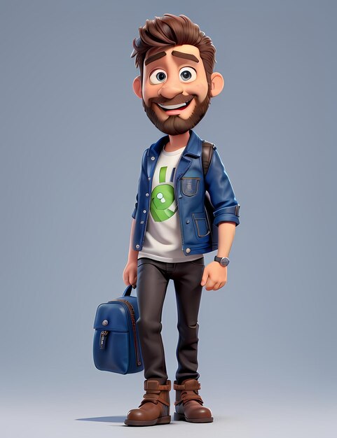 3D rendering van geanimeerde 3D cartoon personage in Adventure And Travel met een speciale outfit